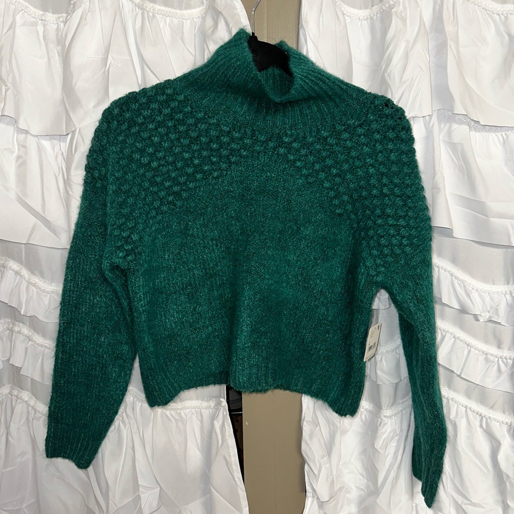 NWT Free People Small Sweater Bradley Textured Turtleneck in Alpine Green